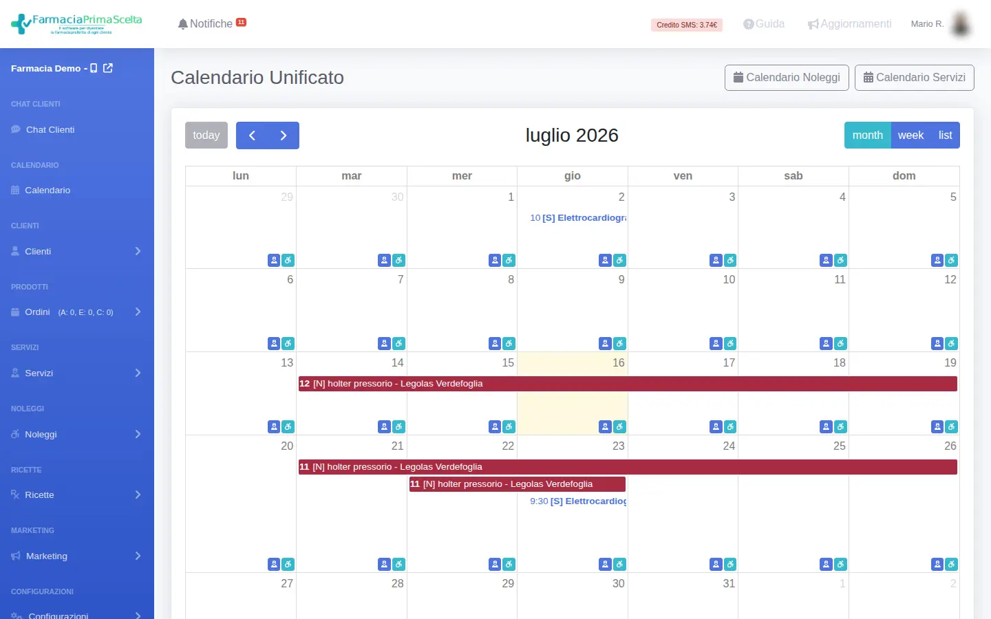 Il calendario unificato del CRM Farmacia Prima Scelta
