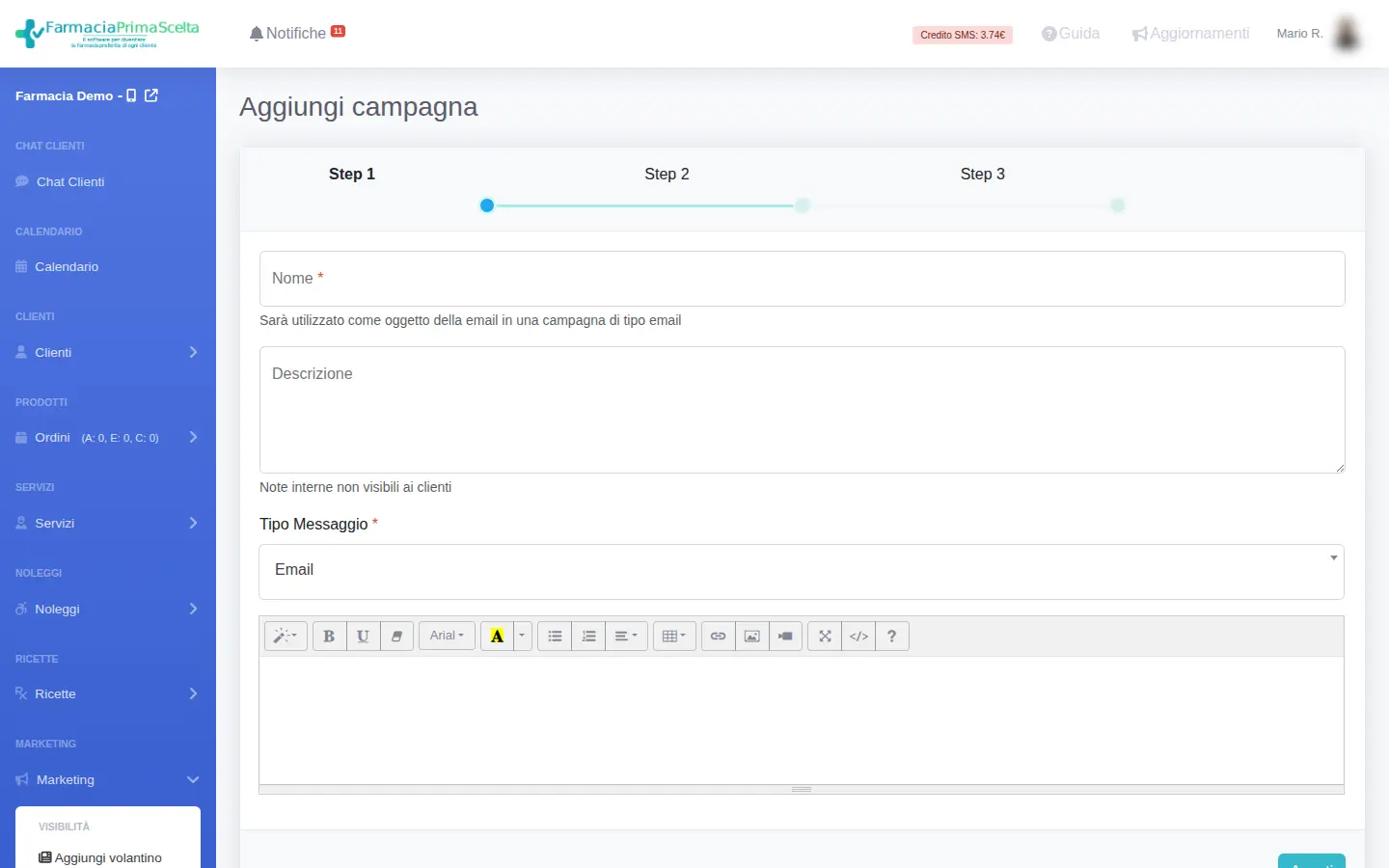 Creazione campagna marketing in tre passi: contenuto, destinatari, invio